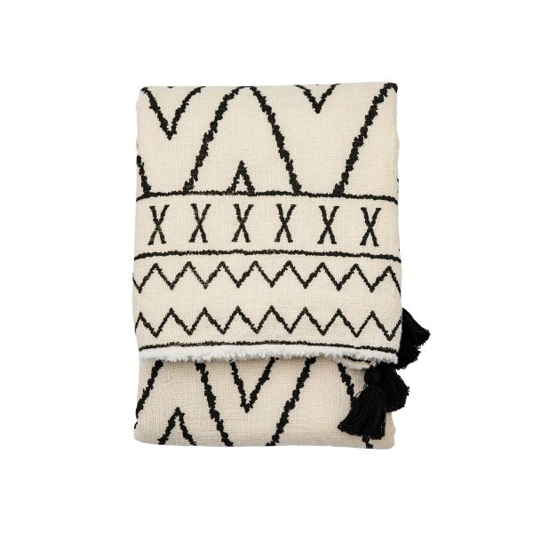 Abstract Cotton Sherpa Boho Throw in Natural