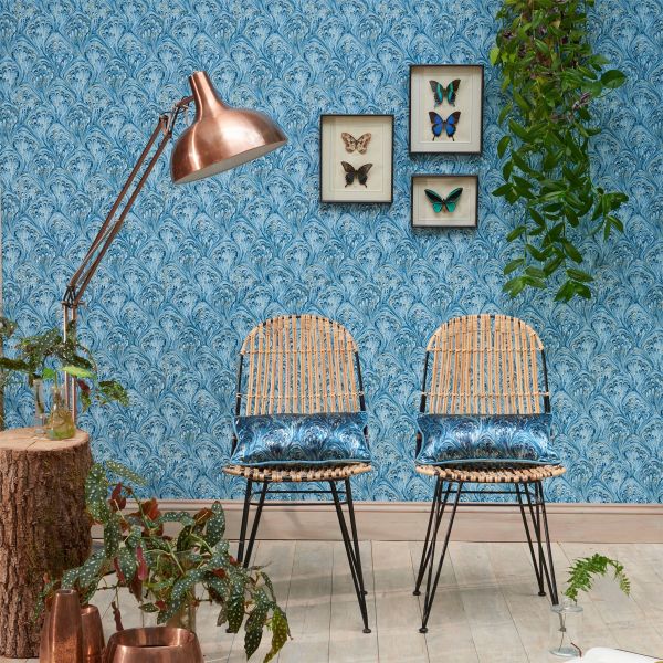 Pavone Wallpaper W0095 06 by Clarke and Clarke in Teal Gold
