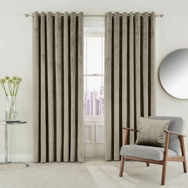 Escala Lined Eyelet Curtains in Linen Grey by Helena Springfield