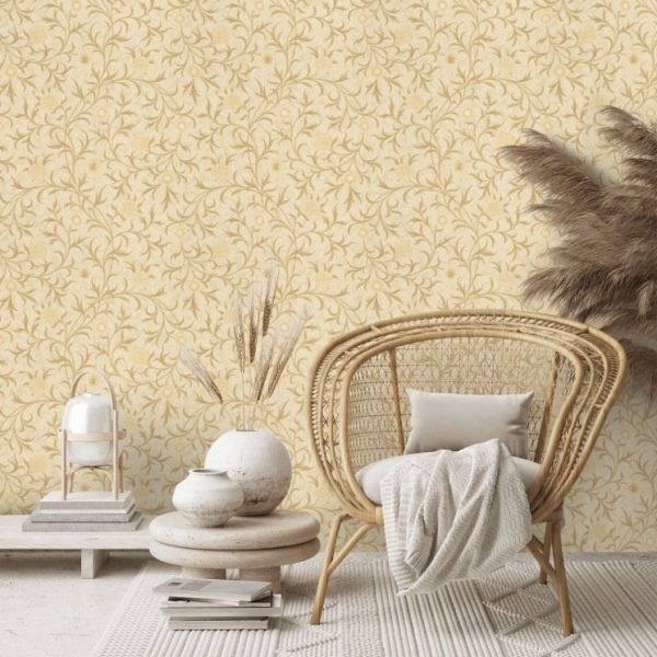 Scroll Floral Wallpaper 210363 by Morris & Co in Vellum Biscuit