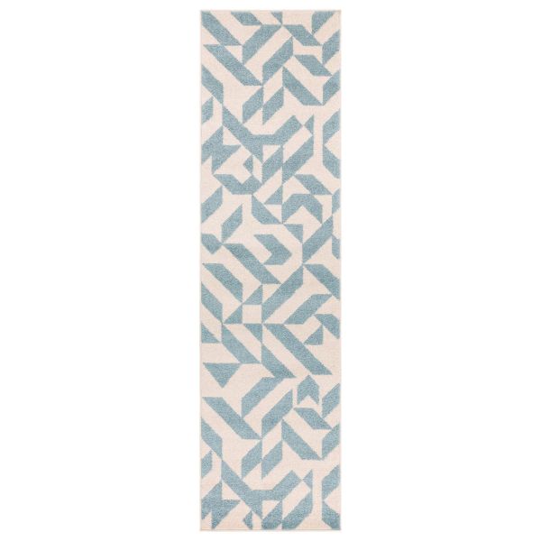 Muse MU03 Geometric Abstract Woven Runner Rugs in Blue