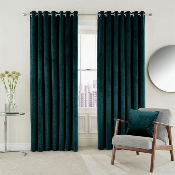 Escala Lined Eyelet Curtains in Teal Green by Helena Springfield
