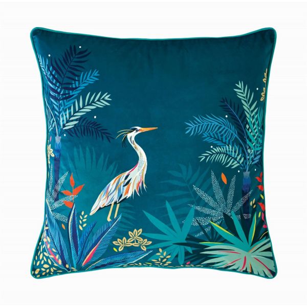 Heron Pink Feather Cushion By Sara Miller in Teal Green