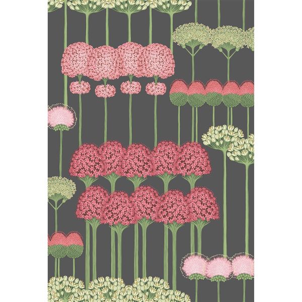 Allium Wallpaper 12037 by Cole & Son in Coral & Leaf Green on Charcoal