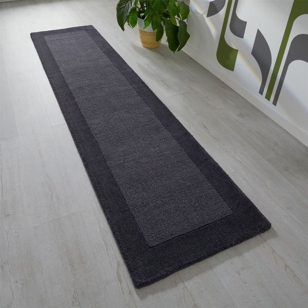 Colours Bordered Wool Runner Rug in Charcoal Grey