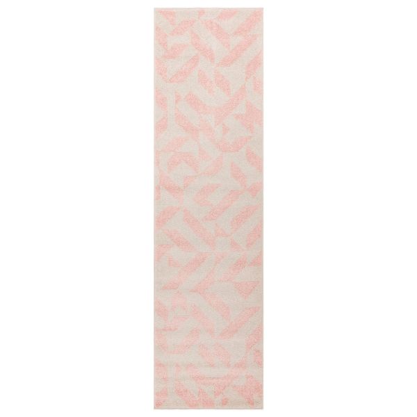 Muse MU04 Geometric Abstract Woven Runner Rugs in Pink