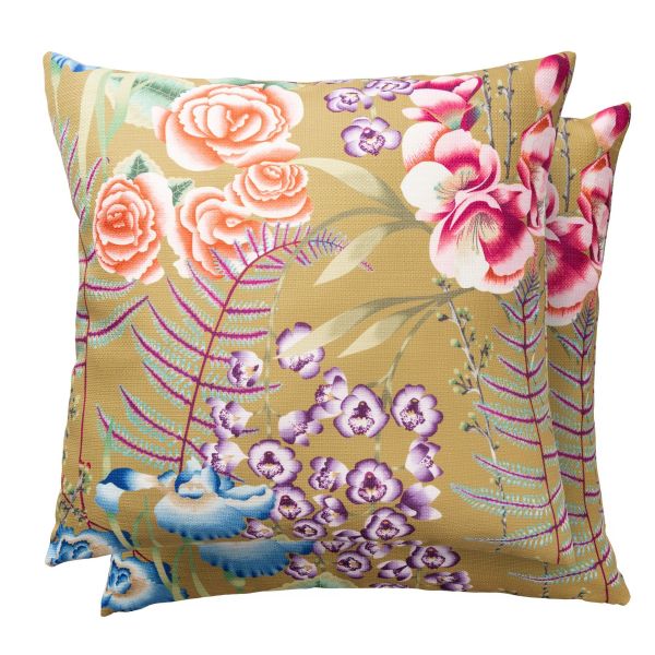 Amaryllis Coral Lag Indoor Outdoor Cushion By Harlequin in Ochre Yellow