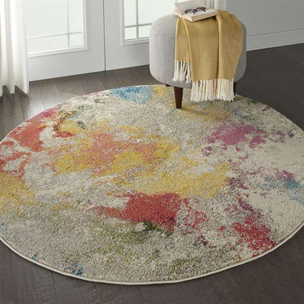 Celestial Modern Abstract Circle Round Rugs CES12 IVMTC by Nourison