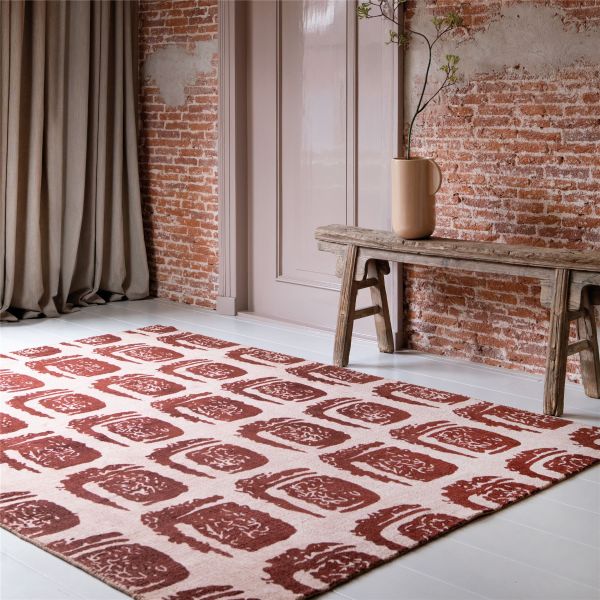 Woodblock 163003 Cotton Rugs by Ted Baker in Red