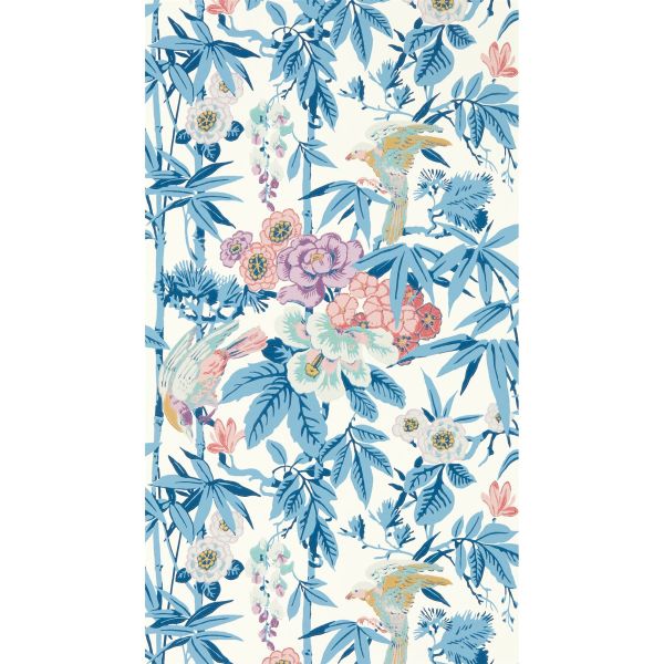 Bamboo & Birds Wallpaper 217129 by Sanderson in China Blue Lotus Pink