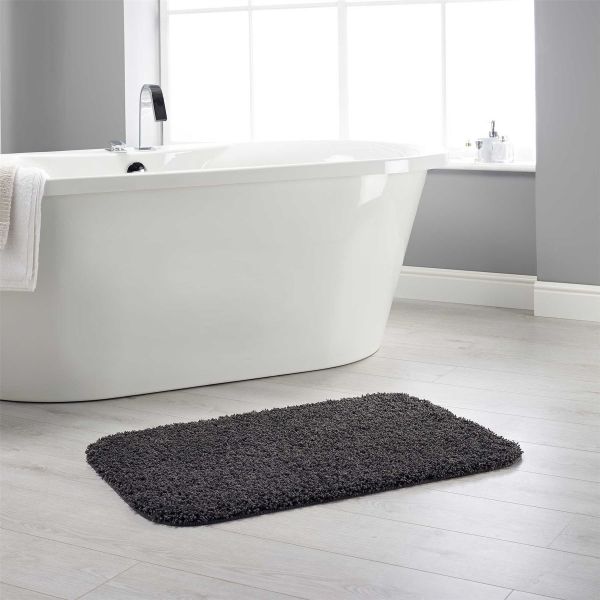 Buddy Bath Washable Toilet Bathroom Mat Rugs in Charcoal Grey