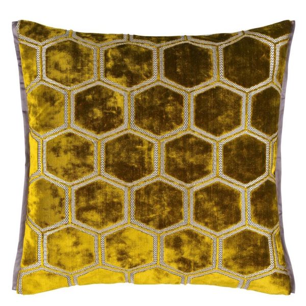 Manipur Hexagonal Velvet Cushion By Designers Guild in Ochre Yellow