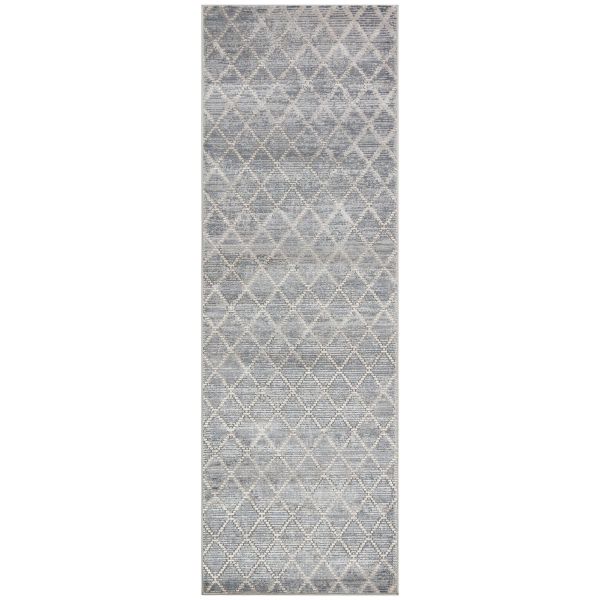 Luzon Distressed Geometric LUZ808 Runner Rugs in Blue Grey