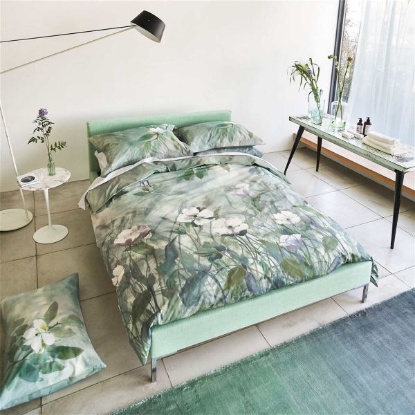 Kiyosumi Floral Duvet Cover and Pillowcase in Celadon Green by Designers Guild Bedding