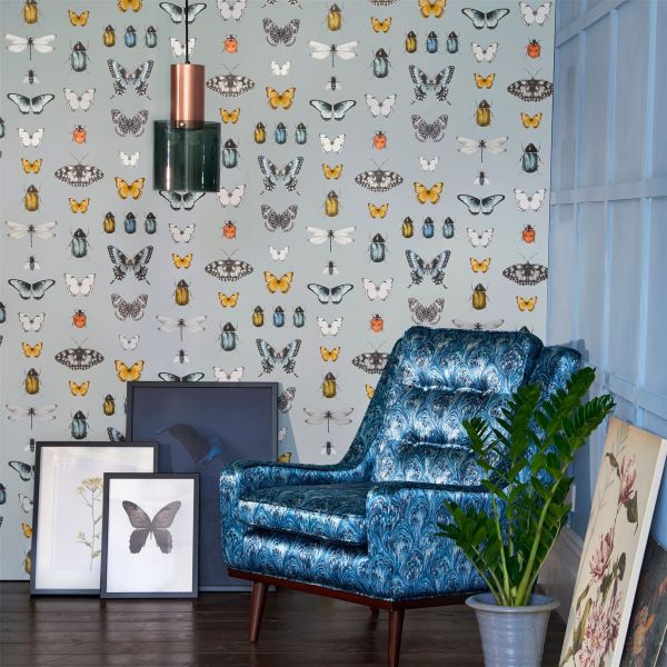 Papilio Wallpaper W0094 03 by Clarke and Clarke in Mineral Gilver