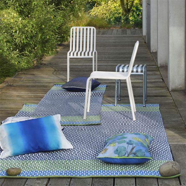 Indoor Outdoor Geometric Flatweave Cortez Rugs in Colbalt Blue by Designers Guild