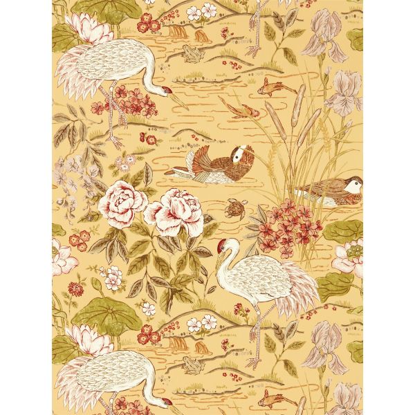 Crane and Frog Wallpaper 217124 by Morris & Co in Honey Olive