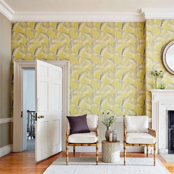 Palm House Wallpaper 216642 by Sanderson in Chartreuse Grey
