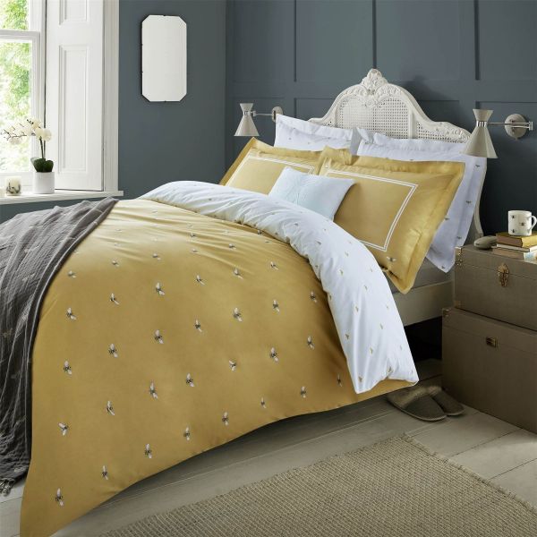 Bees Cotton Bedding Set by Sophie Allport in Mustard Yellow