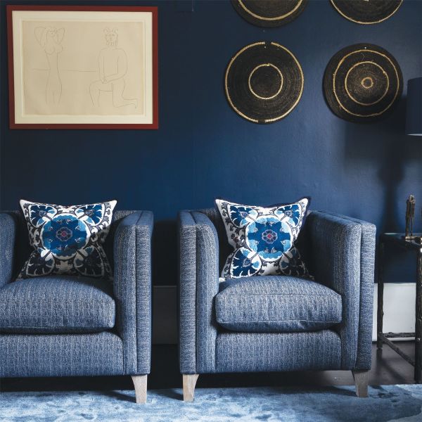 Alexi Couture Embroidered Cushion By William Yeoward in Indigo Blue