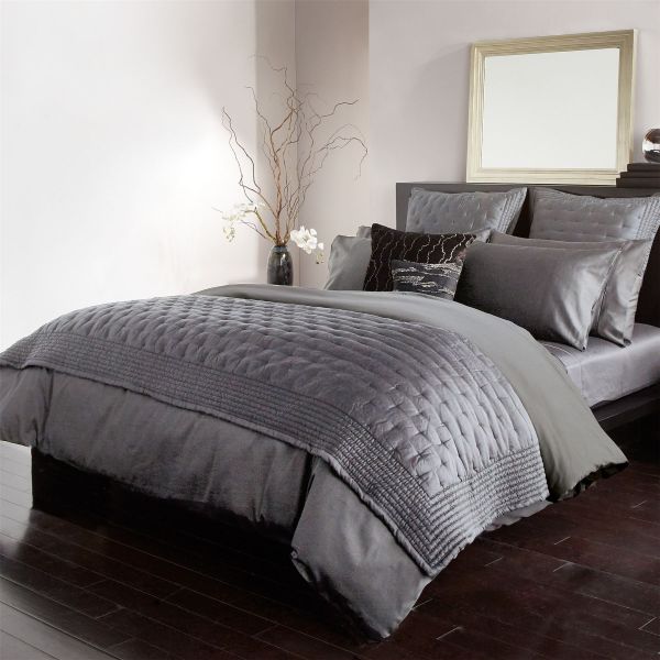 Donna Karan Essential Silk Filled Bedspread Throw Blanket in Charcoal Grey