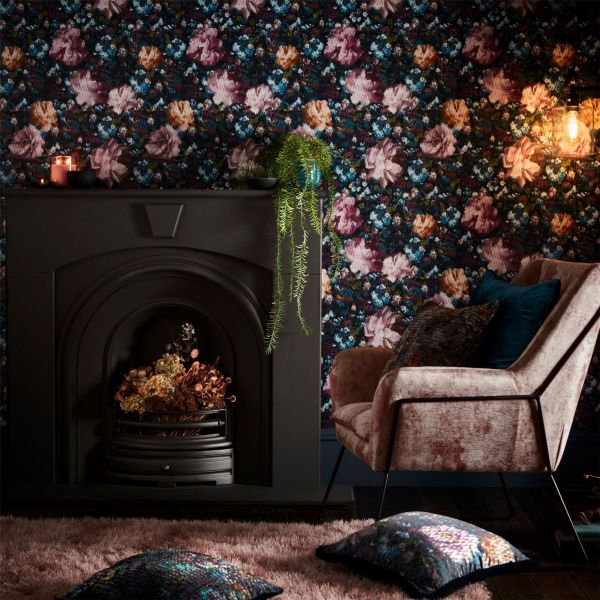 Camile Wallpaper W0148 01 by Clarke and Clarke in Midnight Blue