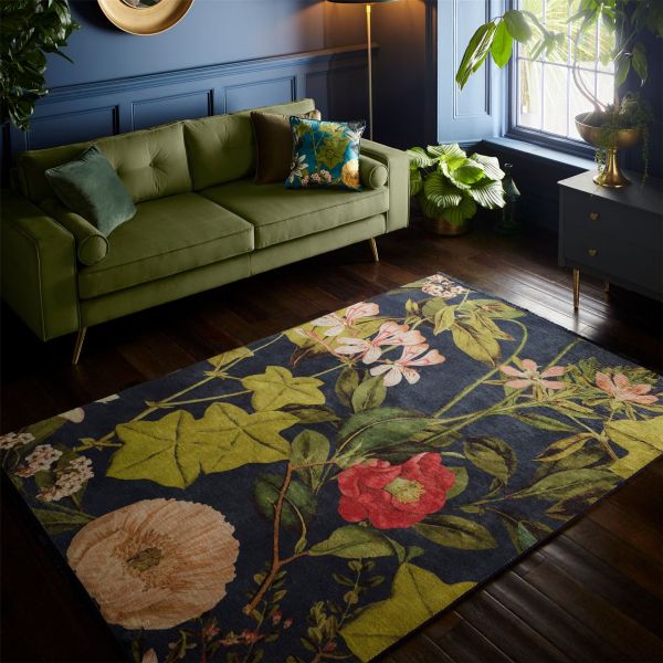 Passiflora Tropical Floral Rug by Clarke & Clarke in Midnight Spice