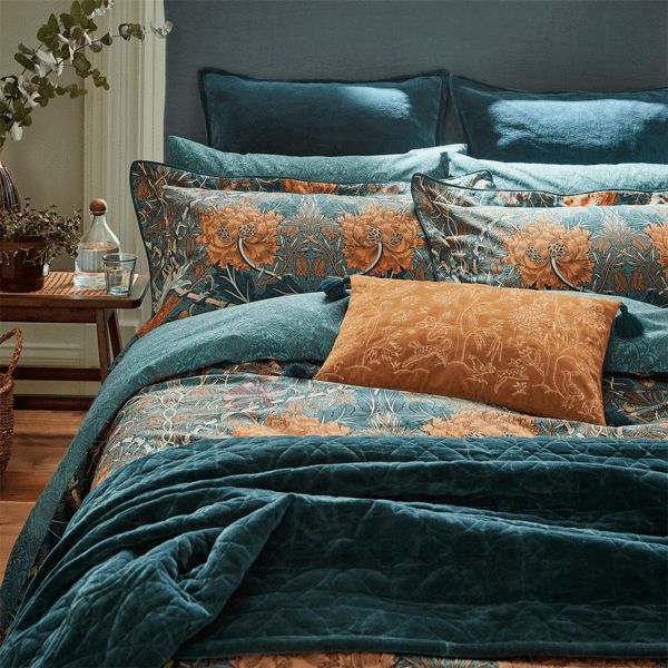 Honeysuckle And Tulip Bedding in Mulberry Teal by William Morris
