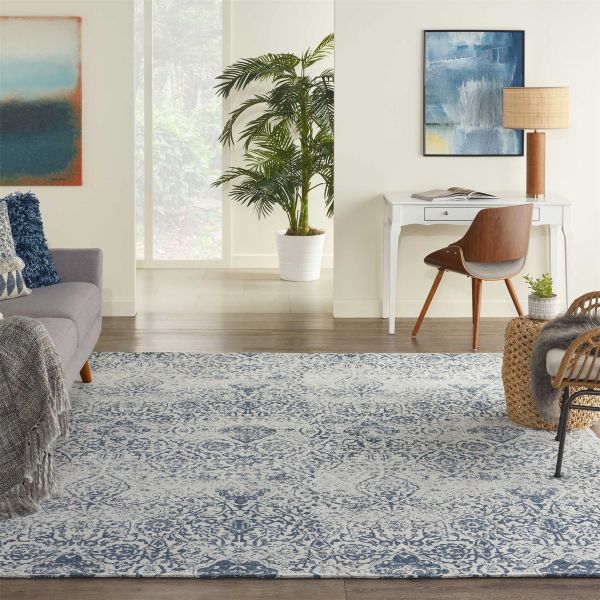 Damask DAS06 Distressed Rugs  in Blue by Nourison