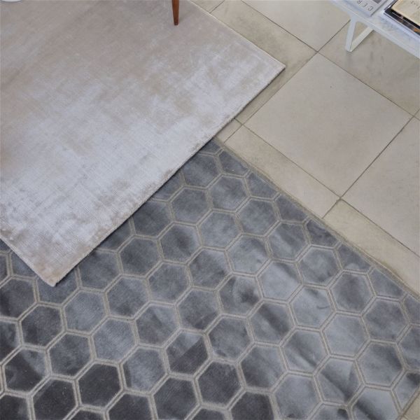 Manipur Geometric Viscose Rugs in Silver by Designers Guild