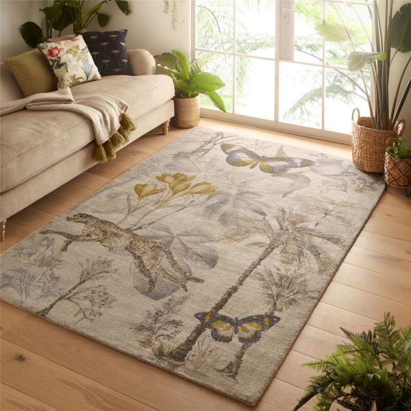 Botany Rug by Clarke & Clarke in Charcoal Chartreuse