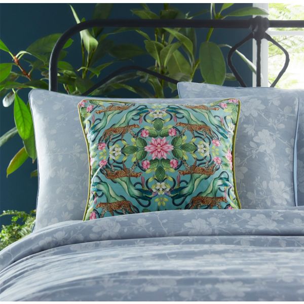 Menagerie Botanical Velvet Cushion By Wedgwood in Aqua Blue
