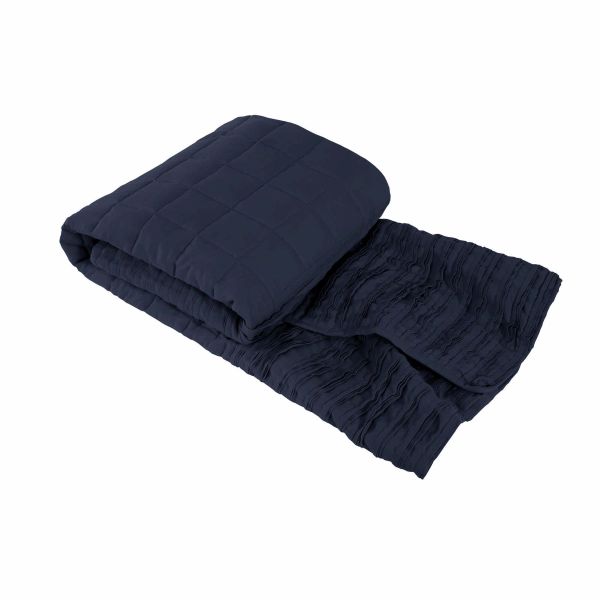 Lazy Linen Plain Quilted Ruffle Throw in Navy Blue