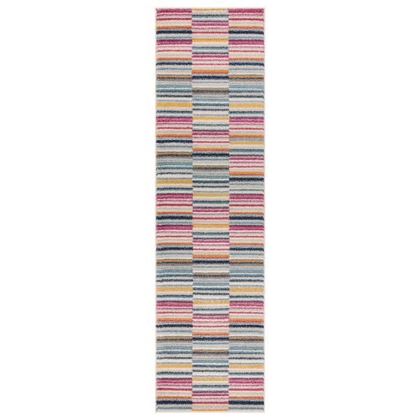 Muse MU06 Geometric Striped Woven Runner Rugs in Pink Multi
