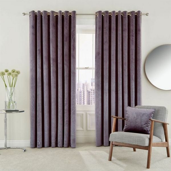 Escala Lined Eyelet Curtains in Damson Purple by Helena Springfield