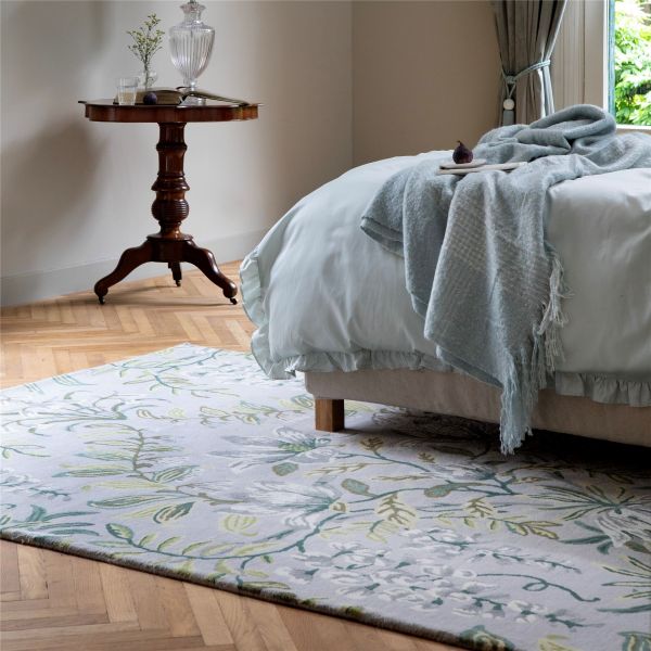 Parterre Floral 081107 Rug by Laura Ashley in Pale Sage Green