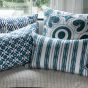 Iluka Stripe Embroidered Cushion By William Yeoward in Peacock Blue