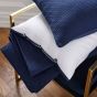 Komoro Plain Ribbon Piping Cotton Bedding in White Midnight Blue