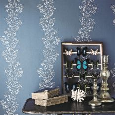 Sparkle Coral Wallpaper 213039 by Sanderson in Silver Indigo Blue
