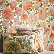 Dahlia Wallpaper 2112845 by Harlequin in Coral Fig Leaf Gilver