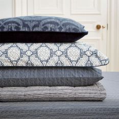 Kateri Quilted Stripe Cotton Throw in Midnight Blue