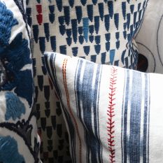 Iluka Stripe Embroidered Cushion By William Yeoward in Indigo Blue