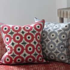 Daria Geometric Embroidered Cushion By William Yeoward in Rouge Red