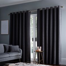 Lucca Geometric Velvet Curtains By Clarke And Clarke in Charcoal Grey