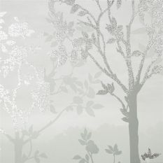 Misty Woodland Metallic Canvas 115036 by Laura Ashley in Eau De Nil Green