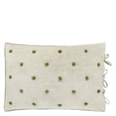 Designers Guild Sevanti Rectangular Quilted Cushion With Pom Poms in Dove