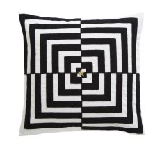 Op Art Geometric Cotton Cushion By Tess Daly in Black Gold