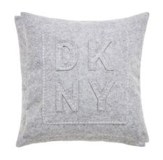 Felt Logo Embroidered Cushion By DKNY in Silver Grey