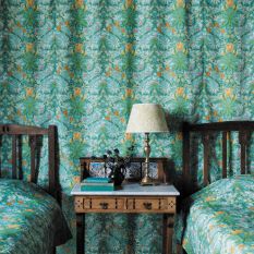 Woodland Weeds Wallpaper 217101 by Morris & Co in Orange Turquoise