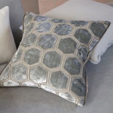 Manipur Hexagonal Velvet Cushion By Designers Guild in Silver Grey